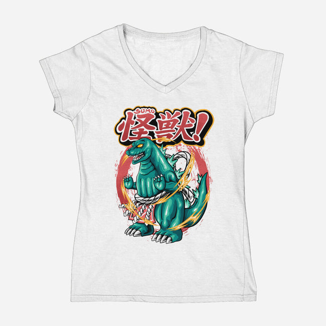 Godzillarge Size-Womens-V-Neck-Tee-spoilerinc