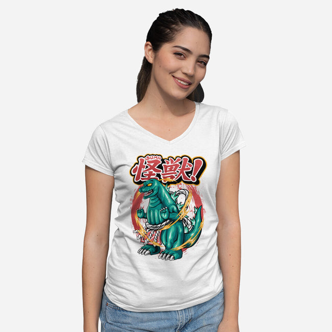 Godzillarge Size-Womens-V-Neck-Tee-spoilerinc