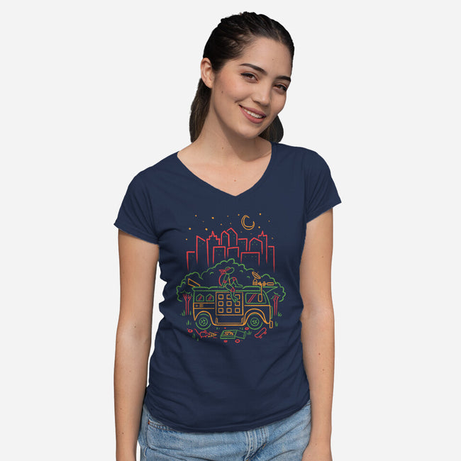 Red Turtle Van Life-Womens-V-Neck-Tee-Aarons Art Room