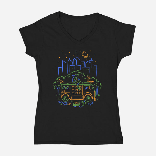 Blue Turtle Van Life-Womens-V-Neck-Tee-Aarons Art Room