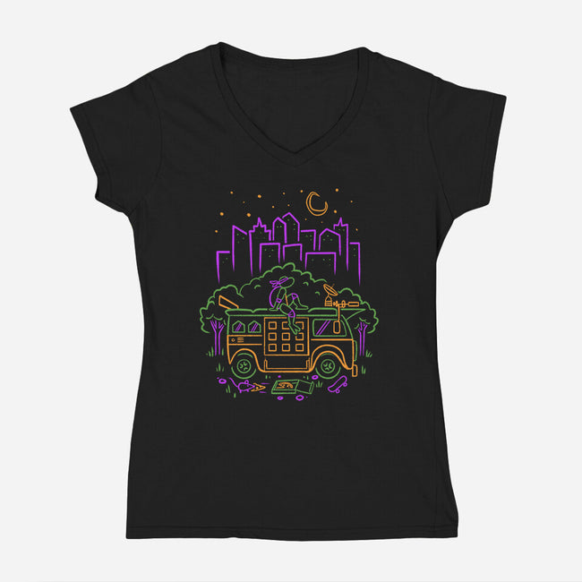 Purple Turtle Van Life-Womens-V-Neck-Tee-Aarons Art Room