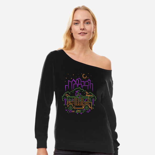 Purple Turtle Van Life-Womens-Off Shoulder-Sweatshirt-Aarons Art Room