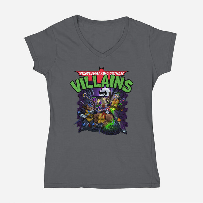 Trouble-Making Gotham Villains-Womens-V-Neck-Tee-Artist Davee Bee