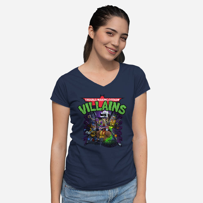 Trouble-Making Gotham Villains-Womens-V-Neck-Tee-Artist Davee Bee