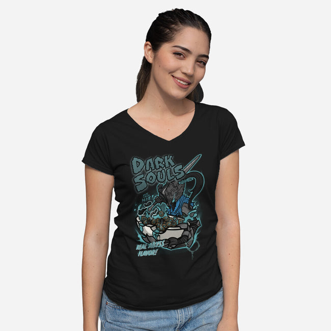 Dark Souls Chocolate-Womens-V-Neck-Tee-10GU