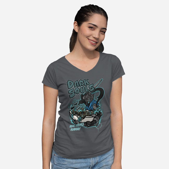 Dark Souls Chocolate-Womens-V-Neck-Tee-10GU