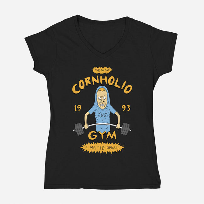 Cornholio's Gym-Womens-V-Neck-Tee-pigboom