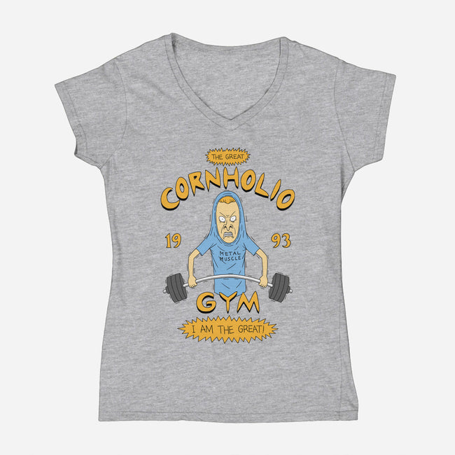 Cornholio's Gym-Womens-V-Neck-Tee-pigboom