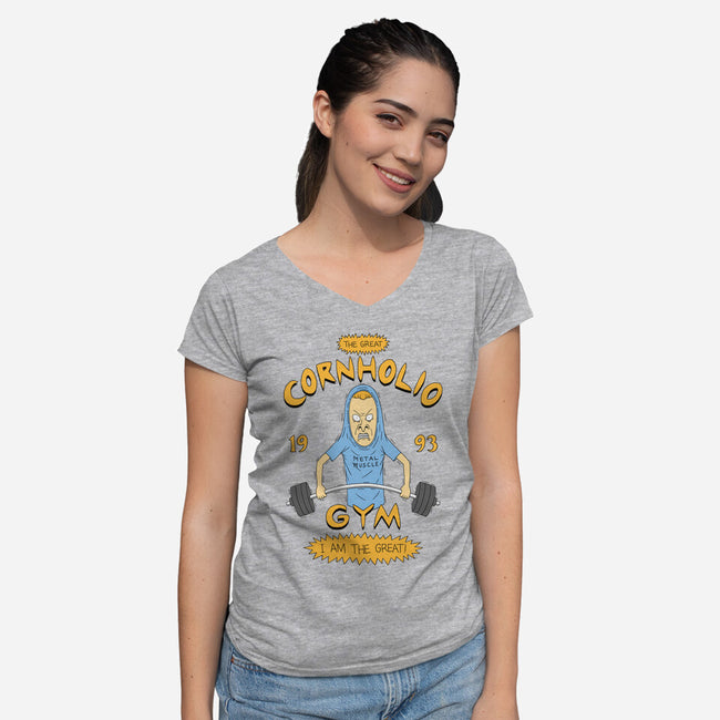 Cornholio's Gym-Womens-V-Neck-Tee-pigboom