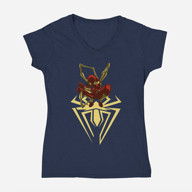 Iron Spider-Womens-V-Neck-Tee-Bahlens