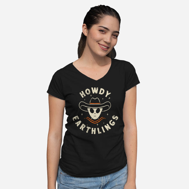 Howdy Earthlings-Womens-V-Neck-Tee-zachterrelldraws