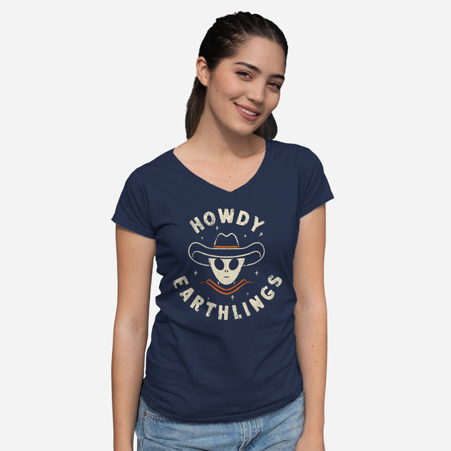 Howdy Earthlings-Womens-V-Neck-Tee-zachterrelldraws