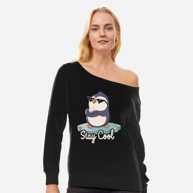 Stay Cool Funny Penguin-Womens-Off Shoulder-Sweatshirt-tobefonseca