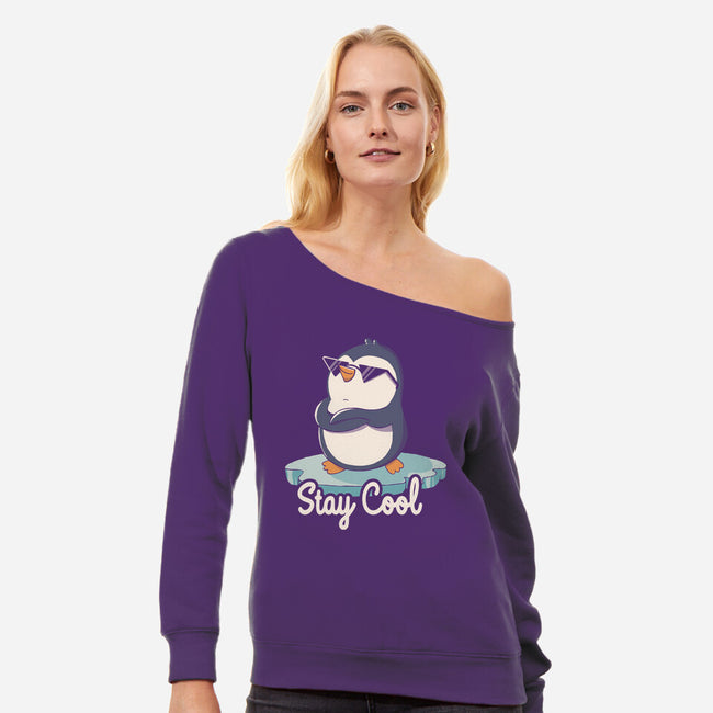 Stay Cool Funny Penguin-Womens-Off Shoulder-Sweatshirt-tobefonseca
