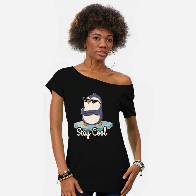 Stay Cool Funny Penguin-Womens-Off Shoulder-Tee-tobefonseca