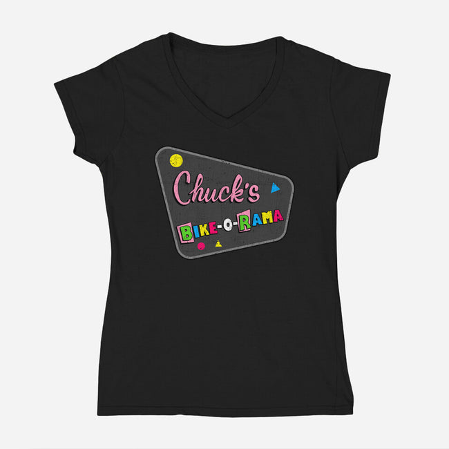 Chuck's Bike-O-Rama-Womens-V-Neck-Tee-sachpica