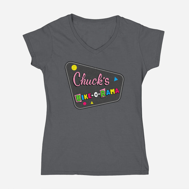 Chuck's Bike-O-Rama-Womens-V-Neck-Tee-sachpica