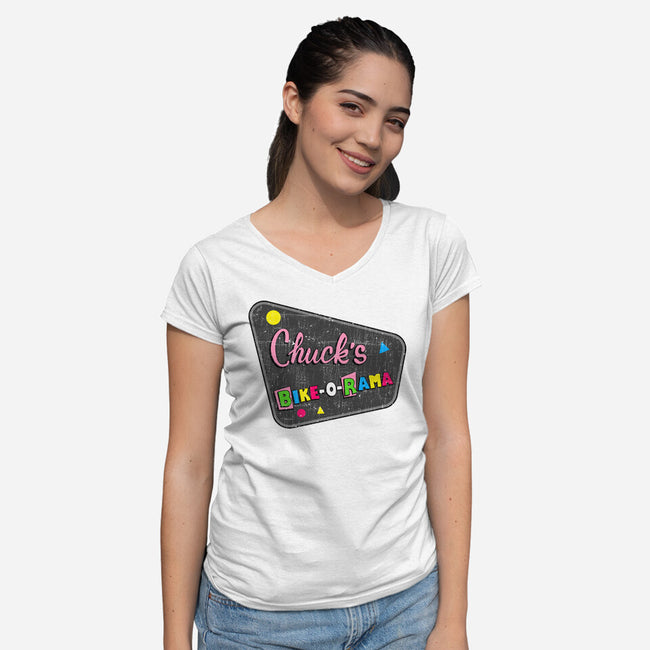 Chuck's Bike-O-Rama-Womens-V-Neck-Tee-sachpica