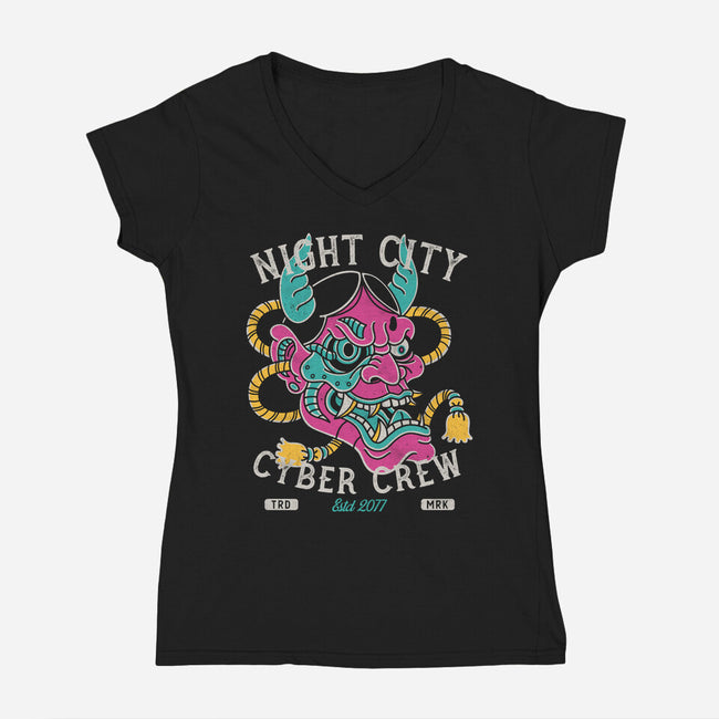 Night City Cyber Crew-Womens-V-Neck-Tee-Nemons