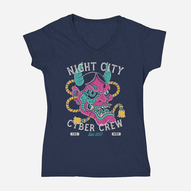 Night City Cyber Crew-Womens-V-Neck-Tee-Nemons