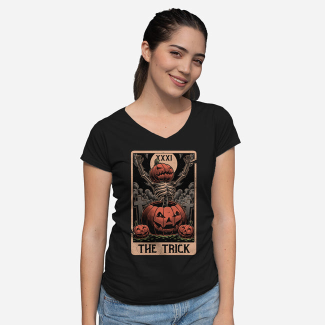 Halloween Tarot Pumpkin Trick-Womens-V-Neck-Tee-Studio Mootant