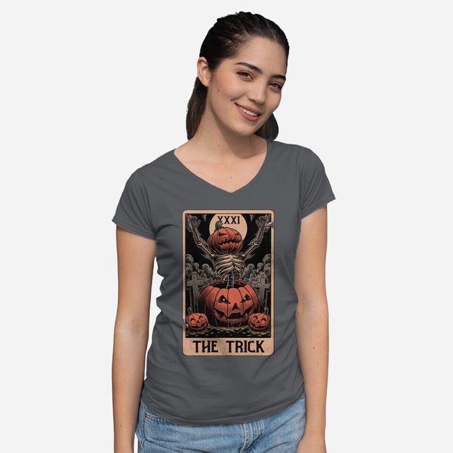 Halloween Tarot Pumpkin Trick-Womens-V-Neck-Tee-Studio Mootant