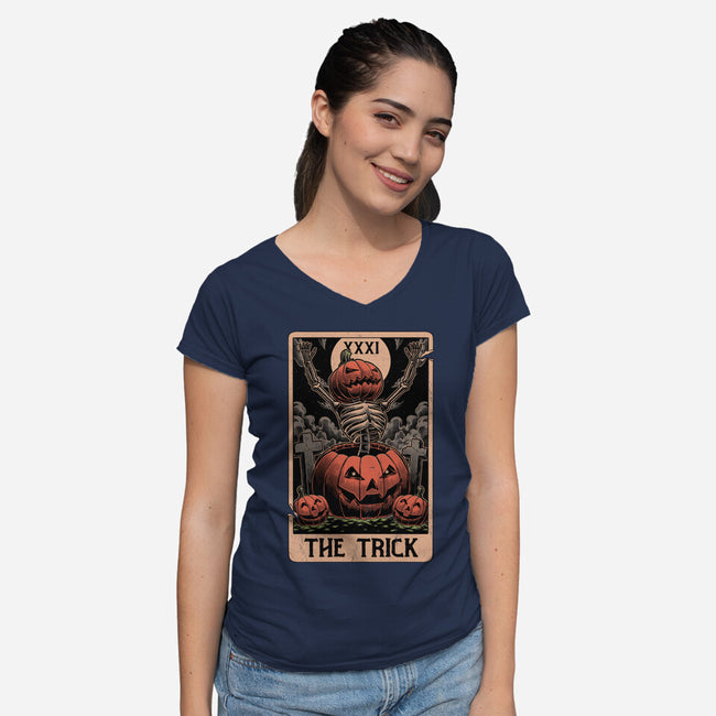 Halloween Tarot Pumpkin Trick-Womens-V-Neck-Tee-Studio Mootant