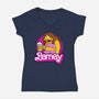 Barney Barbie-Womens-V-Neck-Tee-Boggs Nicolas