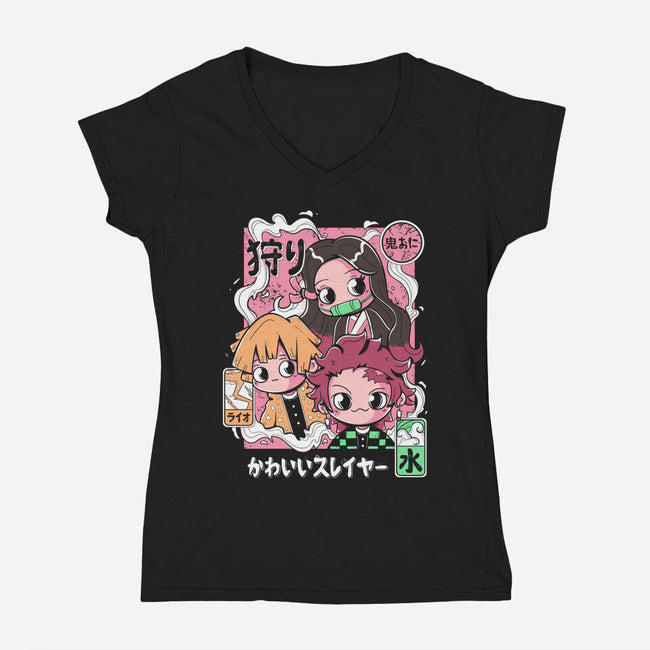 Cute Demon Slayer-Womens-V-Neck-Tee-Ca Mask