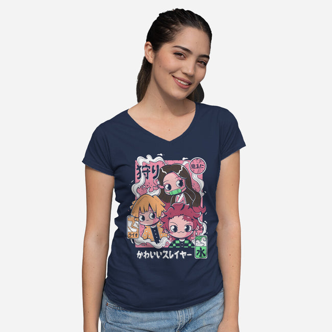 Cute Demon Slayer-Womens-V-Neck-Tee-Ca Mask