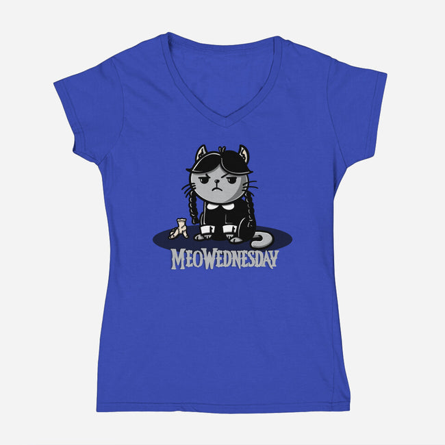 Meowednesday-Womens-V-Neck-Tee-Freecheese