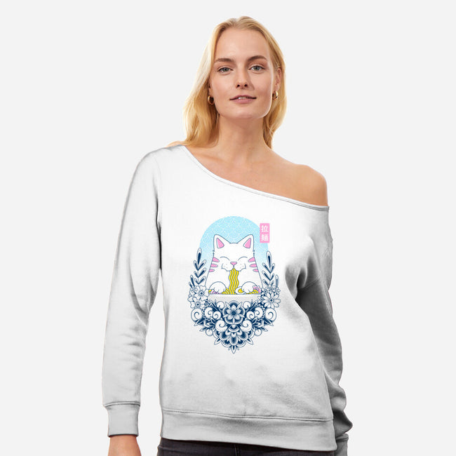 Noodle Cat-Womens-Off Shoulder-Sweatshirt-GODZILLARGE