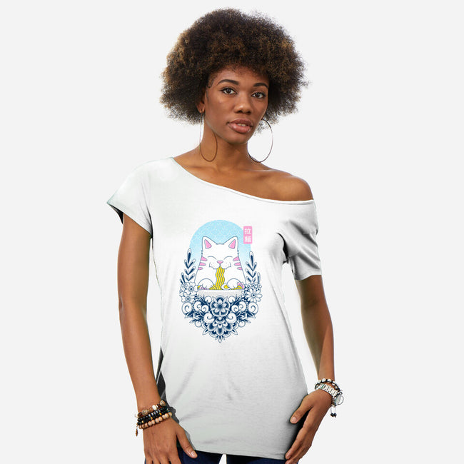 Noodle Cat-Womens-Off Shoulder-Tee-GODZILLARGE