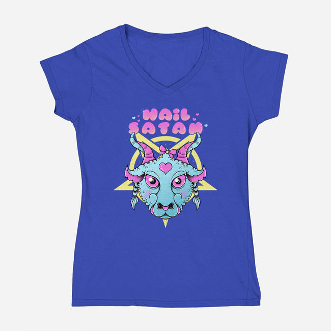 Kawaii Satan-Womens-V-Neck-Tee-GODZILLARGE