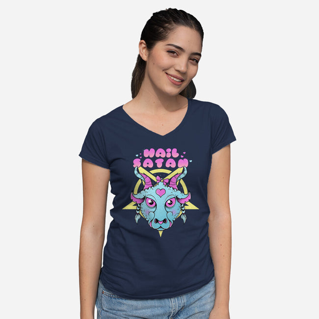 Kawaii Satan-Womens-V-Neck-Tee-GODZILLARGE