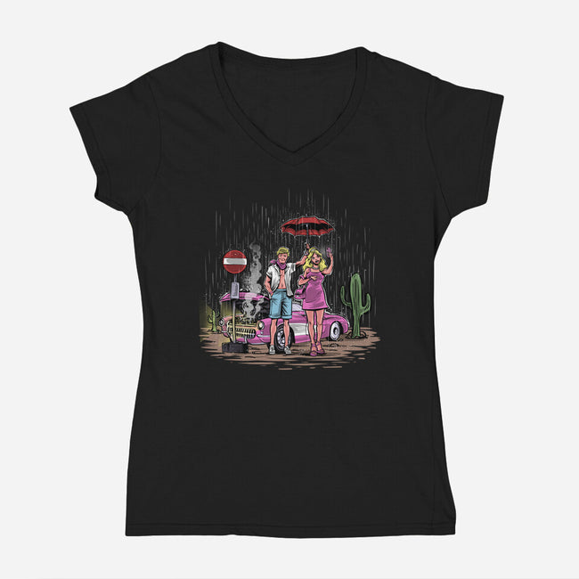 My Neighbor Barbie-Womens-V-Neck-Tee-zascanauta