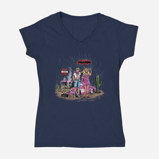 My Neighbor Barbie-Womens-V-Neck-Tee-zascanauta