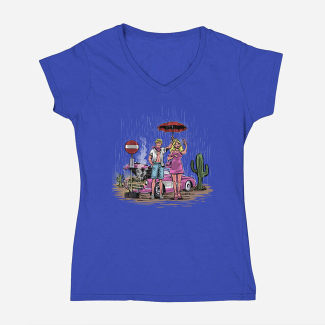 My Neighbor Barbie-Womens-V-Neck-Tee-zascanauta