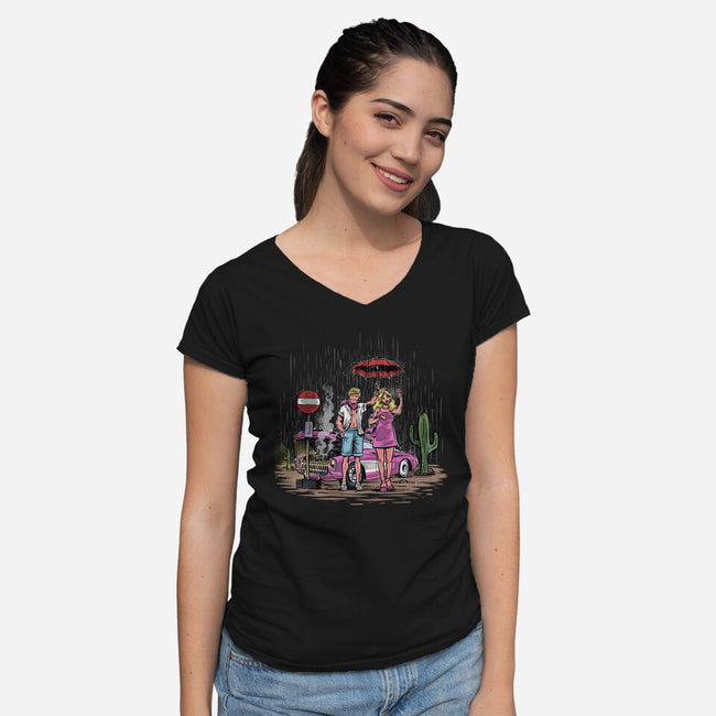 My Neighbor Barbie-Womens-V-Neck-Tee-zascanauta