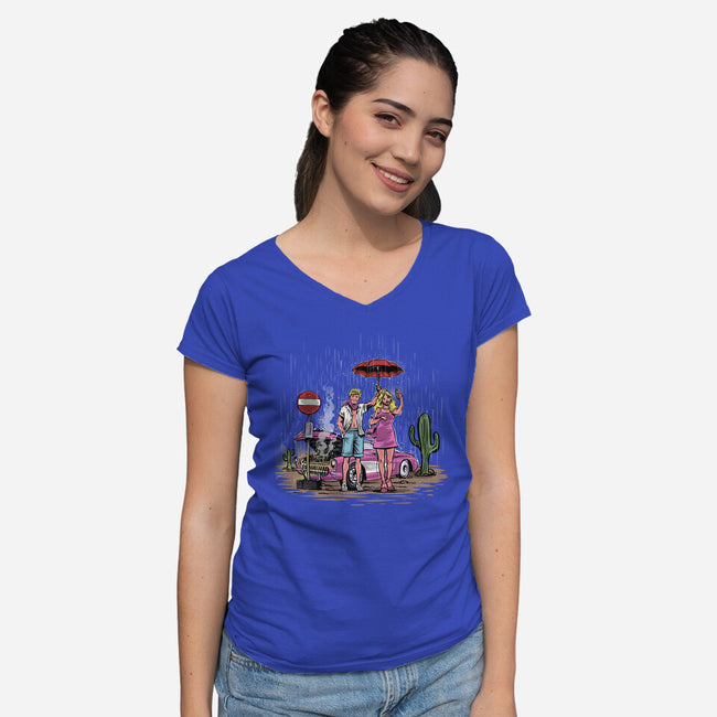 My Neighbor Barbie-Womens-V-Neck-Tee-zascanauta