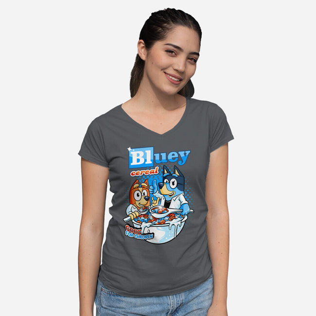 Bluey Cereal-Womens-V-Neck-Tee-spoilerinc