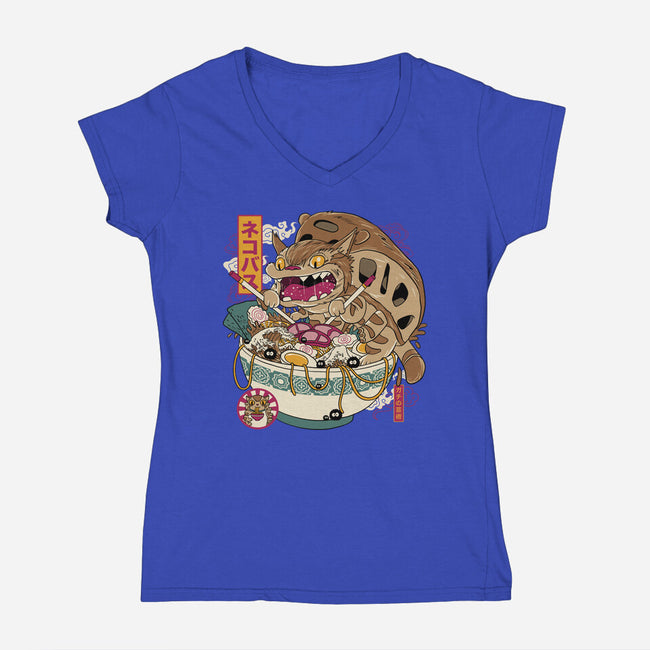 Ramen Catbus-Womens-V-Neck-Tee-gaci