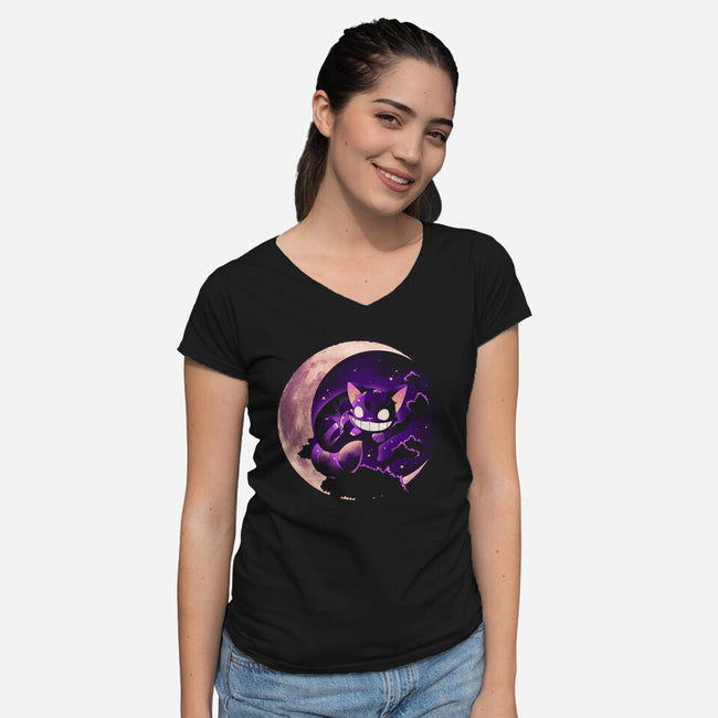 Mad Cat Moon-Womens-V-Neck-Tee-Vallina84