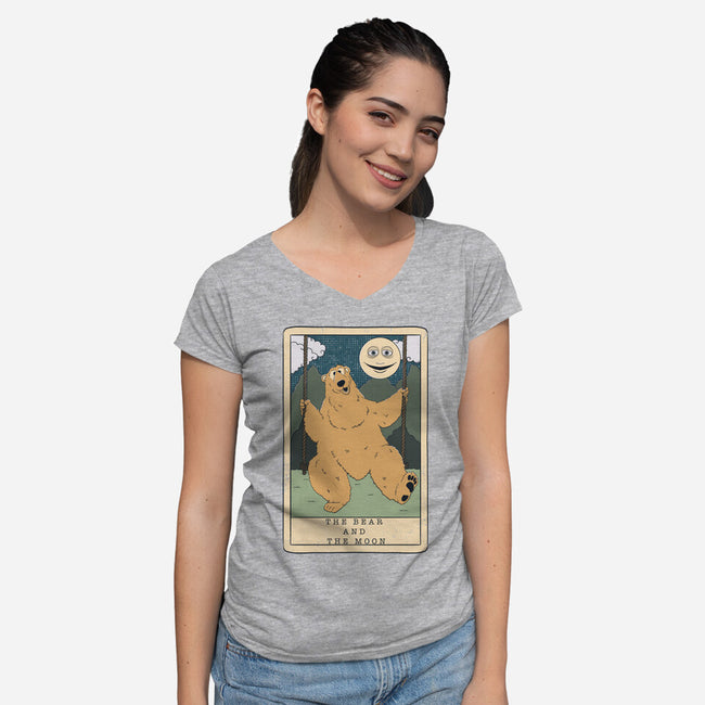 The Bear And The Moon-Womens-V-Neck-Tee-Claudia