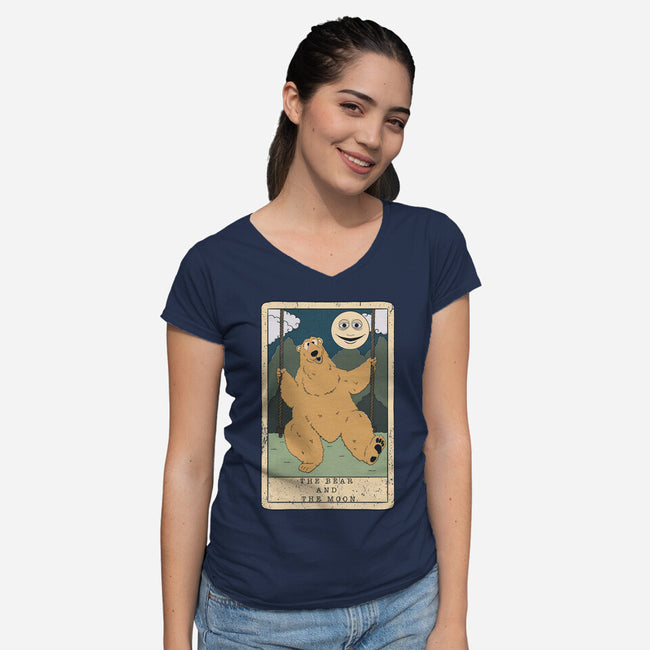 The Bear And The Moon-Womens-V-Neck-Tee-Claudia