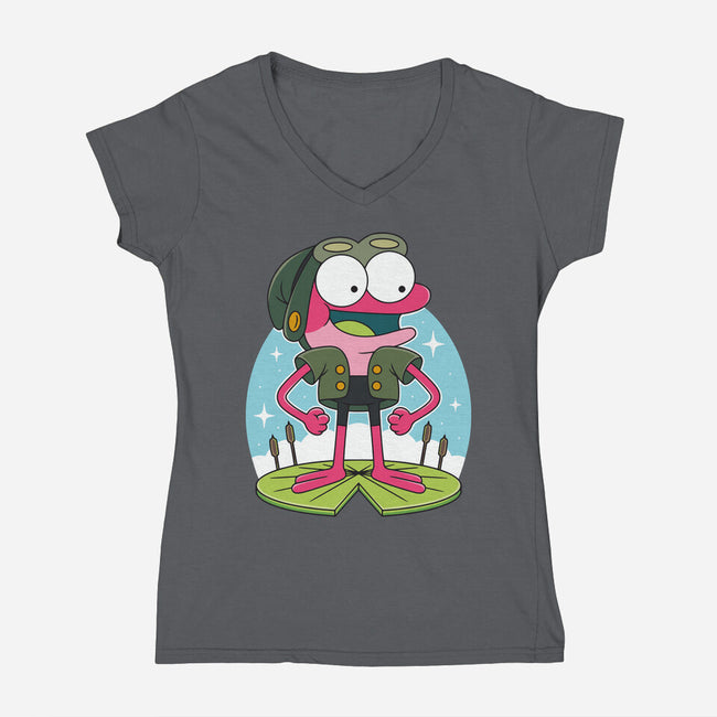 Pink Frog-Womens-V-Neck-Tee-Alundrart