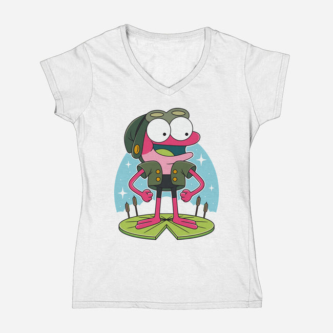 Pink Frog-Womens-V-Neck-Tee-Alundrart