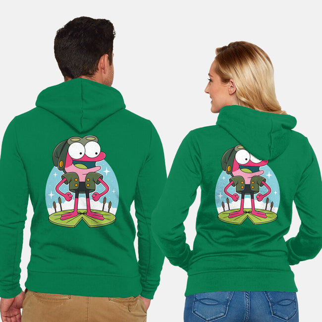 Pink Frog-Unisex-Zip-Up-Sweatshirt-Alundrart