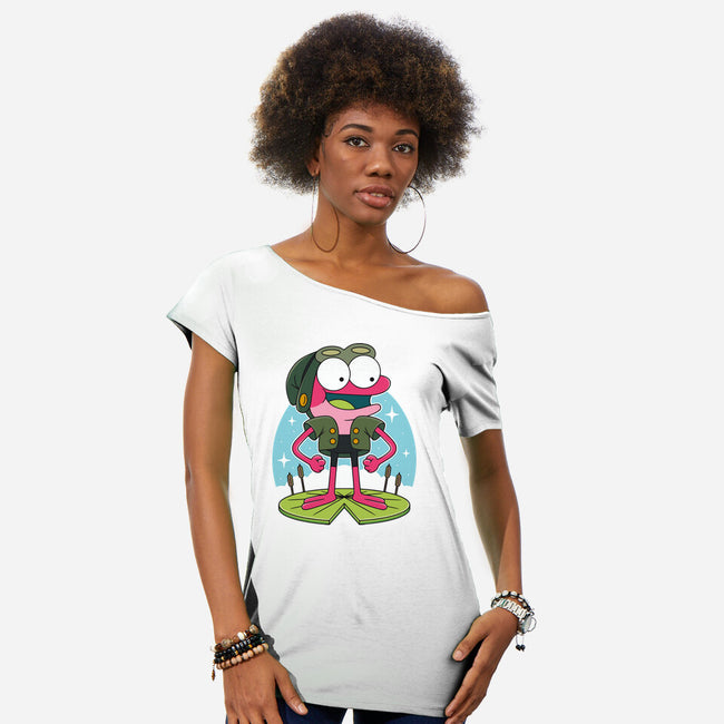 Pink Frog-Womens-Off Shoulder-Tee-Alundrart