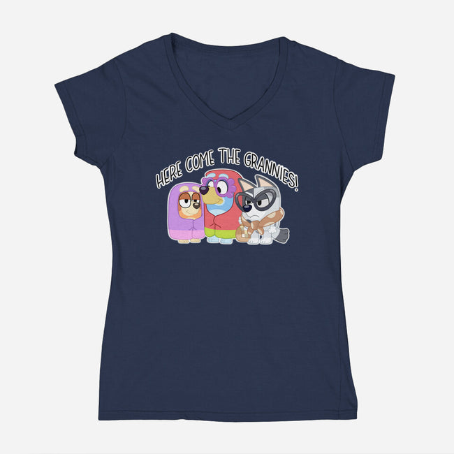 Here Come The Grannies-Womens-V-Neck-Tee-Alexhefe